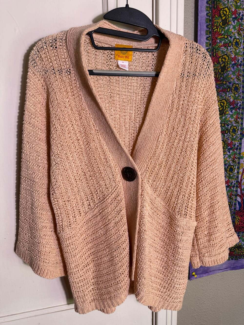 Ruby Rd Cardigan Womens XL Peach Snap Button Long Sleeve